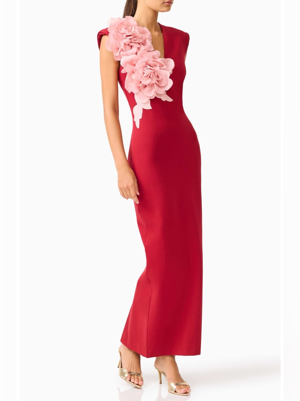 ELLIATT Zahara Floral Appliqué Sleeveless Burgundy Gown Size Large
